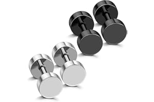 2 Pairs Men Dot Studs Fake Gauges Plugs Earring Stainless Steel Circle Disc Flat Back Cheater Tunnel Dumbbell Earrings 2mm-14