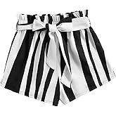 WDIRARA Women's Striped Printed Shorts Knot Front Ruffle High Waisted Straight Leg Shorts