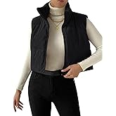 Gihuo Women's Cropped Puffer Vest Corduroy Zip Up Vests