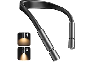 86lux LED Neck Reading Light, Book Light for Reading in Bed, 3 Colors, Hands Free, Long Lasting, Flexible Soft Lightweight Arms, Dual Focus Control Neck Lamps Gift for Reading,Crafting,Camping