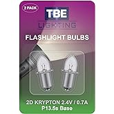 TBE LIGHTING Replacement 2D 2.4 Volt, 0.7A Bayonet Base P13.5 Krypton Flashlight Bulbs, Pack of 2 Energy efficient Flashlight Krypton Bulbs to fit a Standard 2D Torches