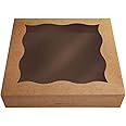 25-Pack 12"x12"x3"Large Brown Bakery Boxes with PVC Window for Pie and Cookies Boxes Small Natural Kraft Paper Box 12x12x3inc