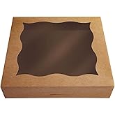 25-Pack 12"x12"x3"Large Brown Bakery Boxes with PVC Window for Pie and Cookies Boxes Small Natural Kraft Paper Box 12x12x3inc
