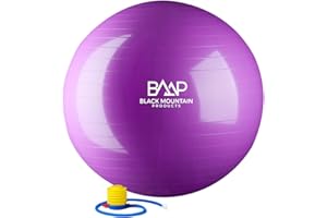 Black Mountain Products Exercise Stability Yoga Ball, Foot Pump, Ball Plug, Plug Puller, 2000 Lbs Static Weight Capacity Antiburst