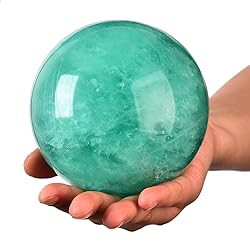 MOGEMT Large Green Fluorite Crystal Ball with Stand