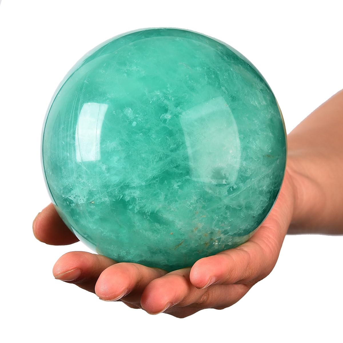 MOGEMT Large Green Fluorite Crystal Ball with Stand
