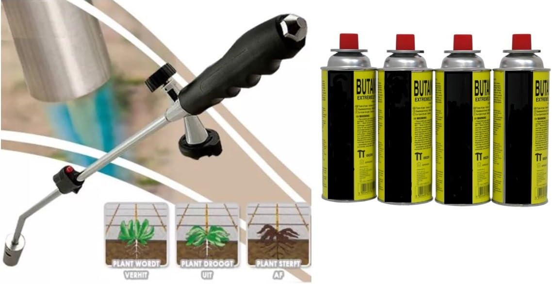 EFGWEED WAND + 4 BUTANE GAS CANISTERS BLOWTORCH GARDEN TORCH WEEDS KILLER BURNER