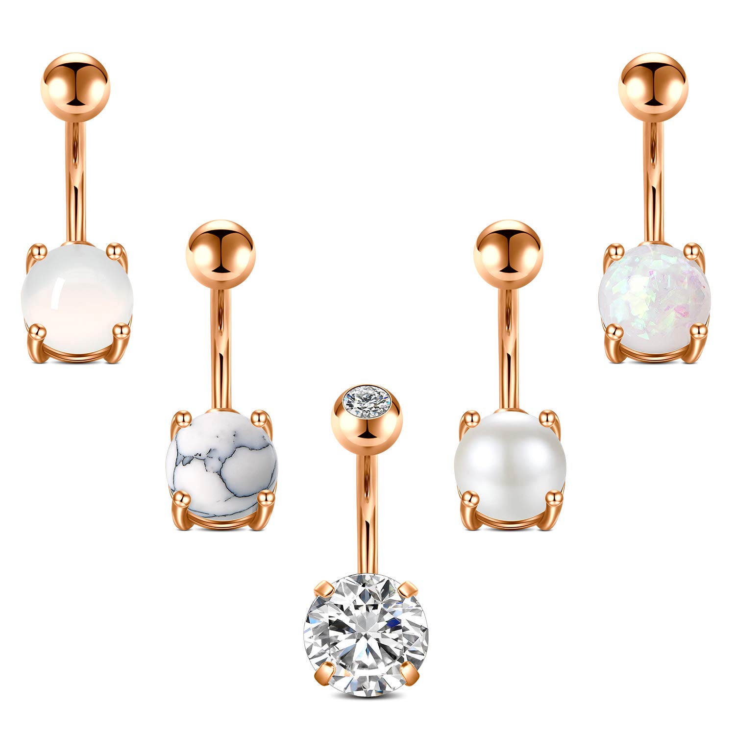 LAURITAMI Belly Bar Belly Button Piercing Surgical Steel 14G 10mm Navel Rings Opal Belly Piercing Jewellery