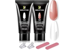 BEVINAS Poly Gel Nail Kit Professional Poly Gel Nail Colors Poly Nail Gel Extension Gel 2.3oz 2PCS (CLEAR&NUDE)