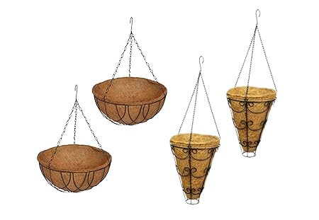 Sparkenzy Coir Hanging Basket 12 inch 2 Piece | Conical Hanging Basket 2 Piece | Rust Resistant | Thick Finest Coir Fiber | Combo