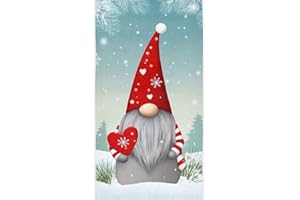 PFREWN Christmas Gnome Tomte Hand Towels 16x30 in Bathroom Towel, Winter Elves with Red Hearts Snowflake Soft Absorbent Small Bath Towel Merry Christmas X-mas Bathroom Decor Gifts