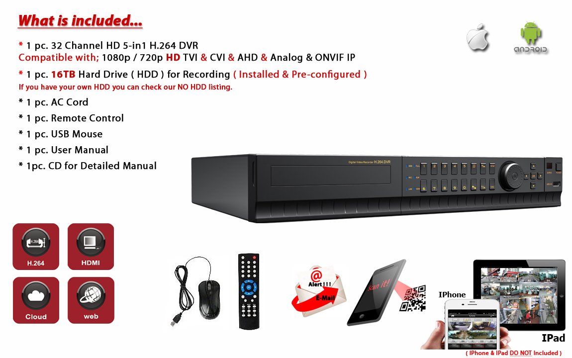 Amazon.com : Evertech 32 Channel H.264 Security DVR with 16TB Recording  Storage for 1080p 720p HD TVI CVI AHD Analog Cameras CCTV Security  Surveillance ...