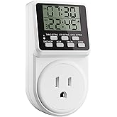 Techbee Digital Infinite Repeat Cycle Intermittent Timer Plug for Electrical Outlet, 24 Hour Programmable Indoor Timed Power Switch with Countdown Delay On and Off (120V, 15A), 1 pack