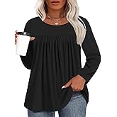 VISLILY Womens-Plus-Size-Tops Dressy Long Sleeve T Shirts Trendy Flowy Pleated Casual Crewneck Blouses Loose Tunics XL-5XL