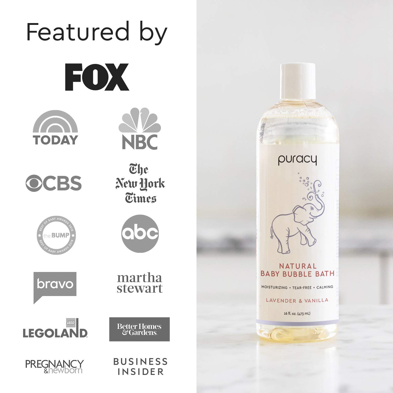 Puracy Natural Baby Bubble Bath, Lavender & Vanilla, Tear-Free, Hypoallergenic, Nontoxic, 16 Ounce: Beauty