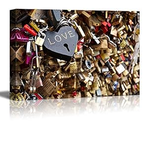 Canvas Prints Wall Art - Love Locks on The Bridge of Arts (The Bridge of Kisses) in Paris | Modern Wall Decor/Home Decoration Stretched Gallery Canvas Wrap Giclee Print & Ready to Hang - 12" x 18"