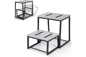 Vrisa 2 Step Stool for Adults Heavy Duty Bed Side Step Stools for High Beds Wooden Stepping Stool Metal Frame with Non-Slip Pads for Kitchen Bedroom Bathroom Load 500LB, Grey