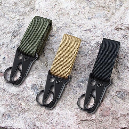 FODR 2 PCS Nylon Belt Keychain, Gear Keeper Pouch, can be used as Key Chain, Key Ring Holder, Compatible with Molle Bags, perfect webbing attachment strap (BLACK+GREEN+KHAKI)