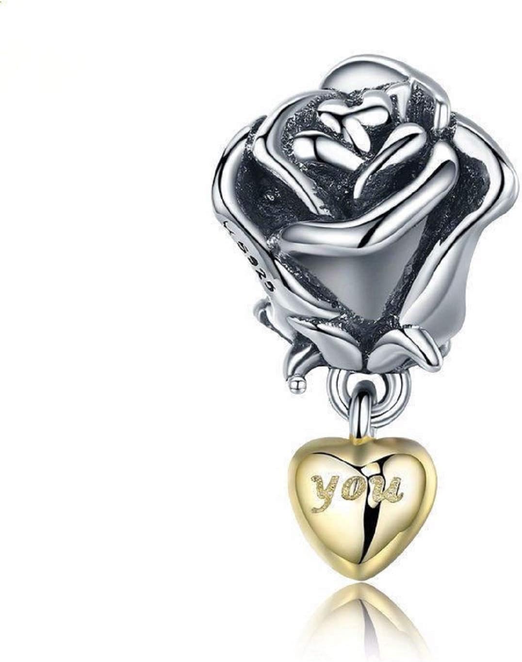 EVESCITY Love You Heart Rose Bead Charm Fits Bracelets Best Gifts for Her/Wife/Girlfriend