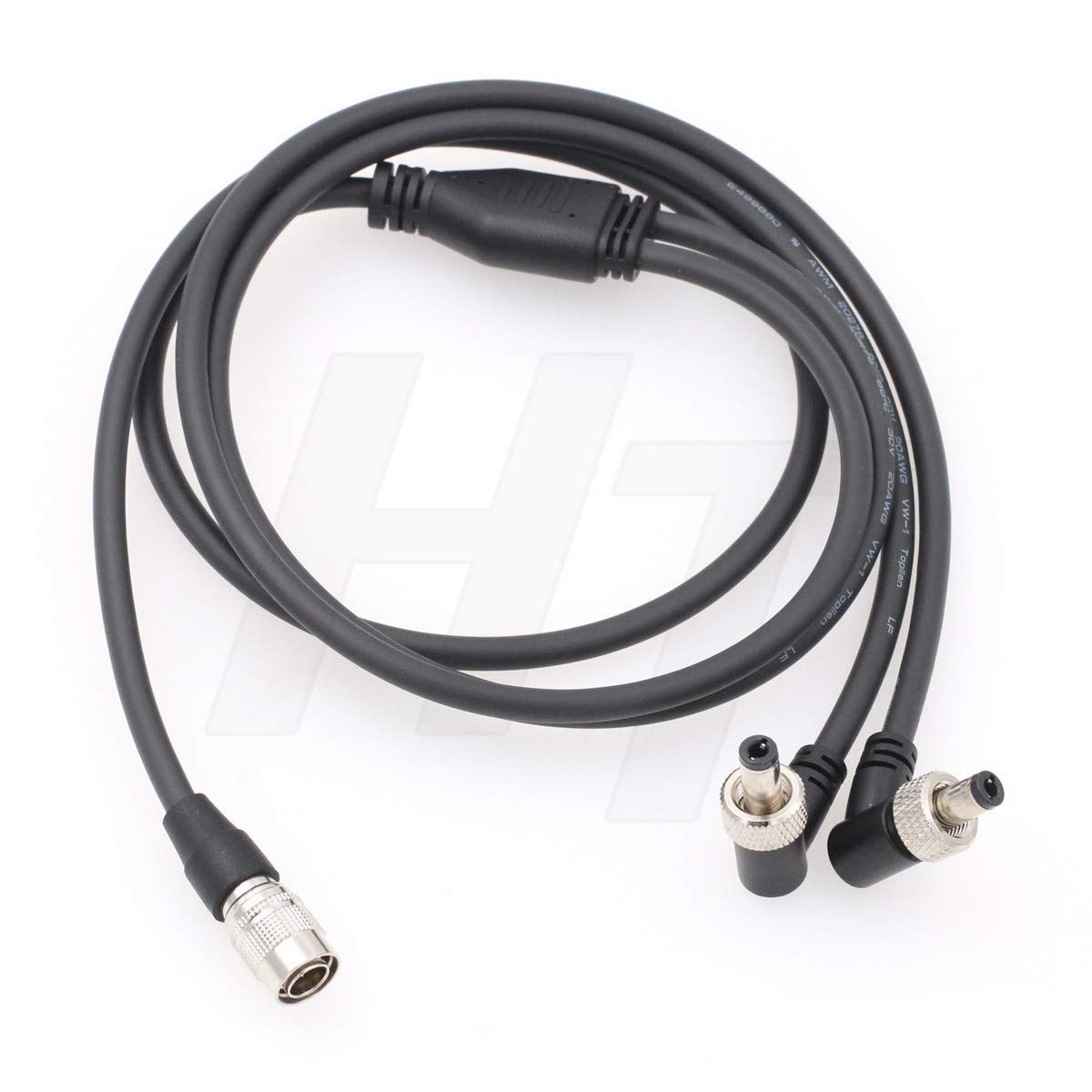 HangTon Power Cable Hirose 4 Pin Male to 2 x Right Angle Locking DC Barrel for Zaxcom QRX100 Lectrosonic SRc Receiver and Atomos 7'' Monitor 1m (2xdc-4pin)