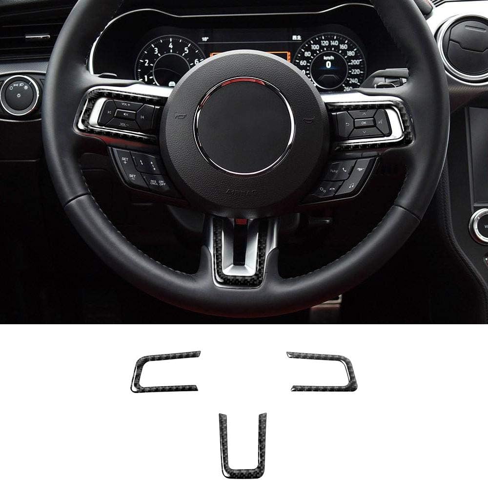 Carbon Fiber Shelby GT Custom 3D Sticker Steering Wheel Insert Cover Trim for Ford Mustang 2015 2016 2017 Accessories (3 Pieces Steering Wheel Trim-Black)