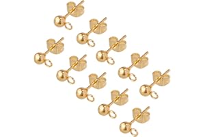 PH PandaHall 100pcs 24K Gold Plated Ball Post Earrings with Loop Stainless Steel Earring Studs with Ear Nuts Hypoallergenic E
