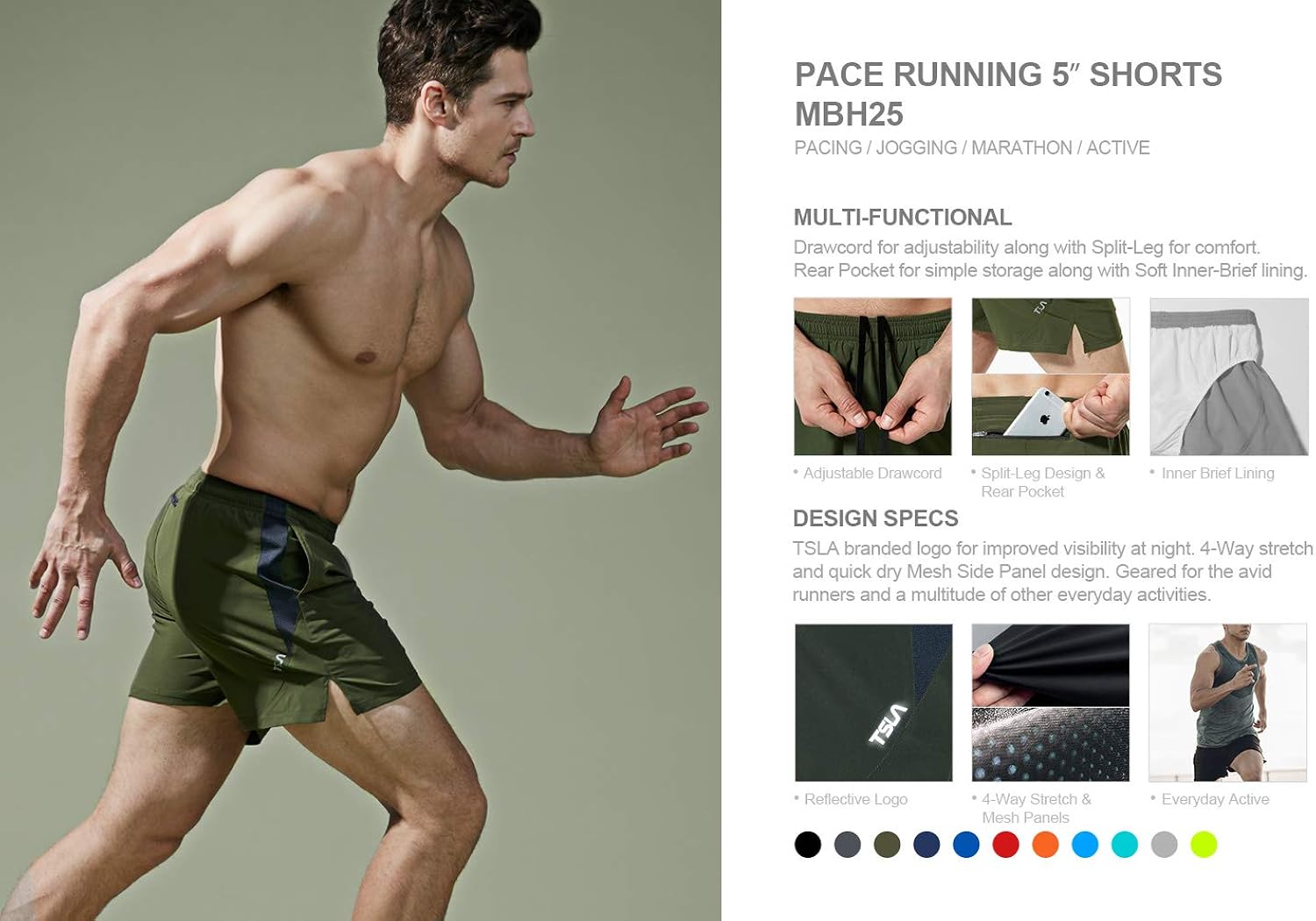 TSLA Men's Active Running Shorts, Training Exercise Workout Shorts, Quick Dry Gym Athletic Shorts with Pockets: Clothing