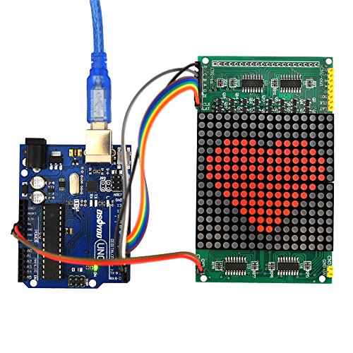 Gowoops LED Lattice Screen Display Module 16x16 + Uno R3 Board for Arduino + 20-Pin Jumper Wires(15 cm, Male to Female), Red LED Dot Matrix Display Screen for Arduino and 51 Single Chip Microcomputer