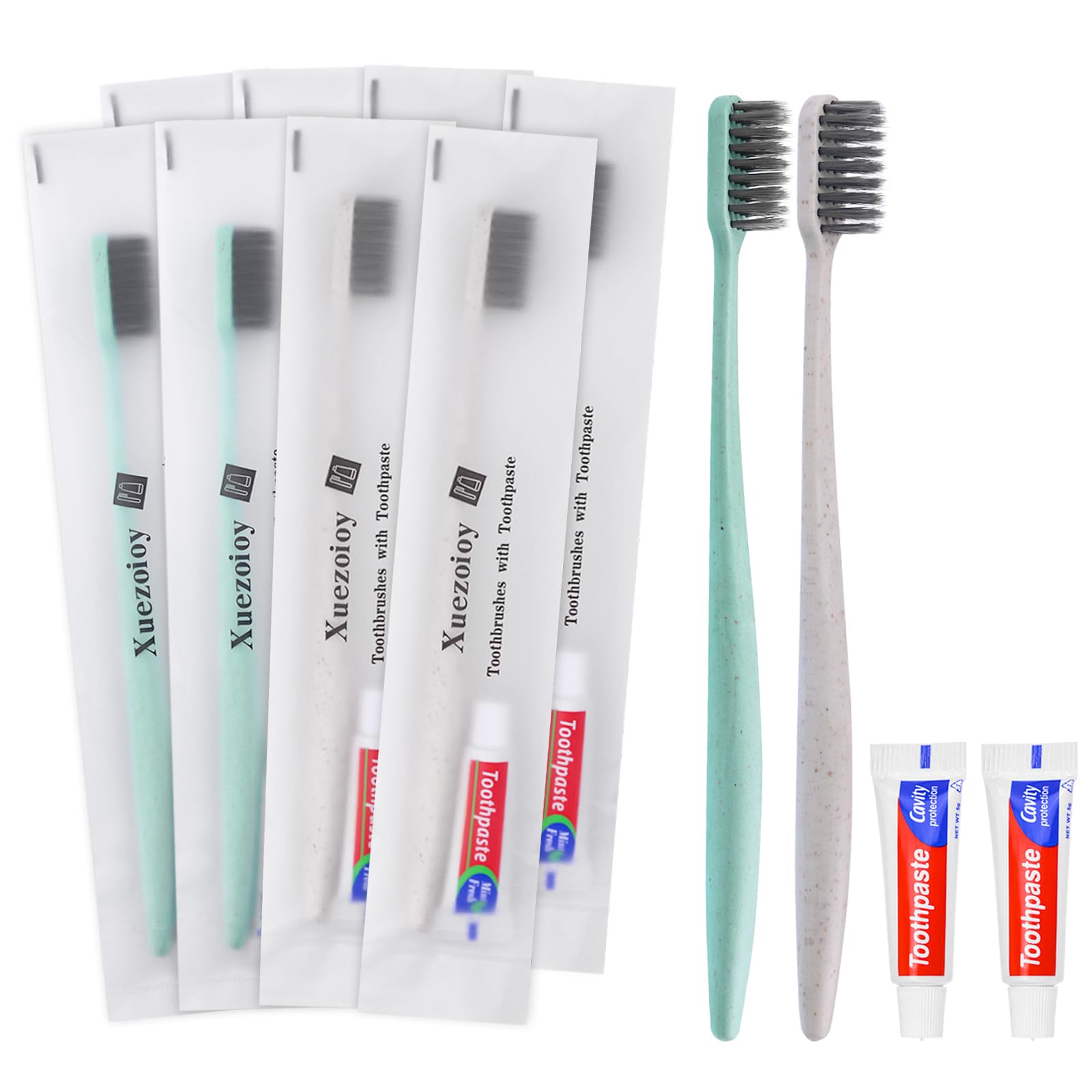 Hotel Toothbrush Set,100Pack Travel Toothbrush Set Individually Wrapped Disposable Toothbrushes and Toothpaste for Hotel,Homeless,Nursing Home,Charity(Apricot+Green)
