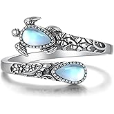 CVRAVO Turtle Ring 925 Sterling Silver Sea Turtle Rings for Women Moonstone Spoon Rings Ocean Wave Jewelry Gifts for Women