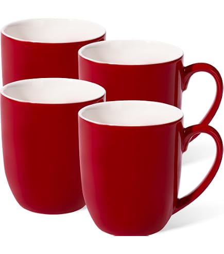 Amazon.com: Momugs 12 oz Cup Plain Gloss Red Ceramic Coffee Mug Set of 4 for  Milk, Tea, Glazed Porcelain Cups with handle for Home Office, Dishwasher &  Microwave Safe : Home & Kitchen