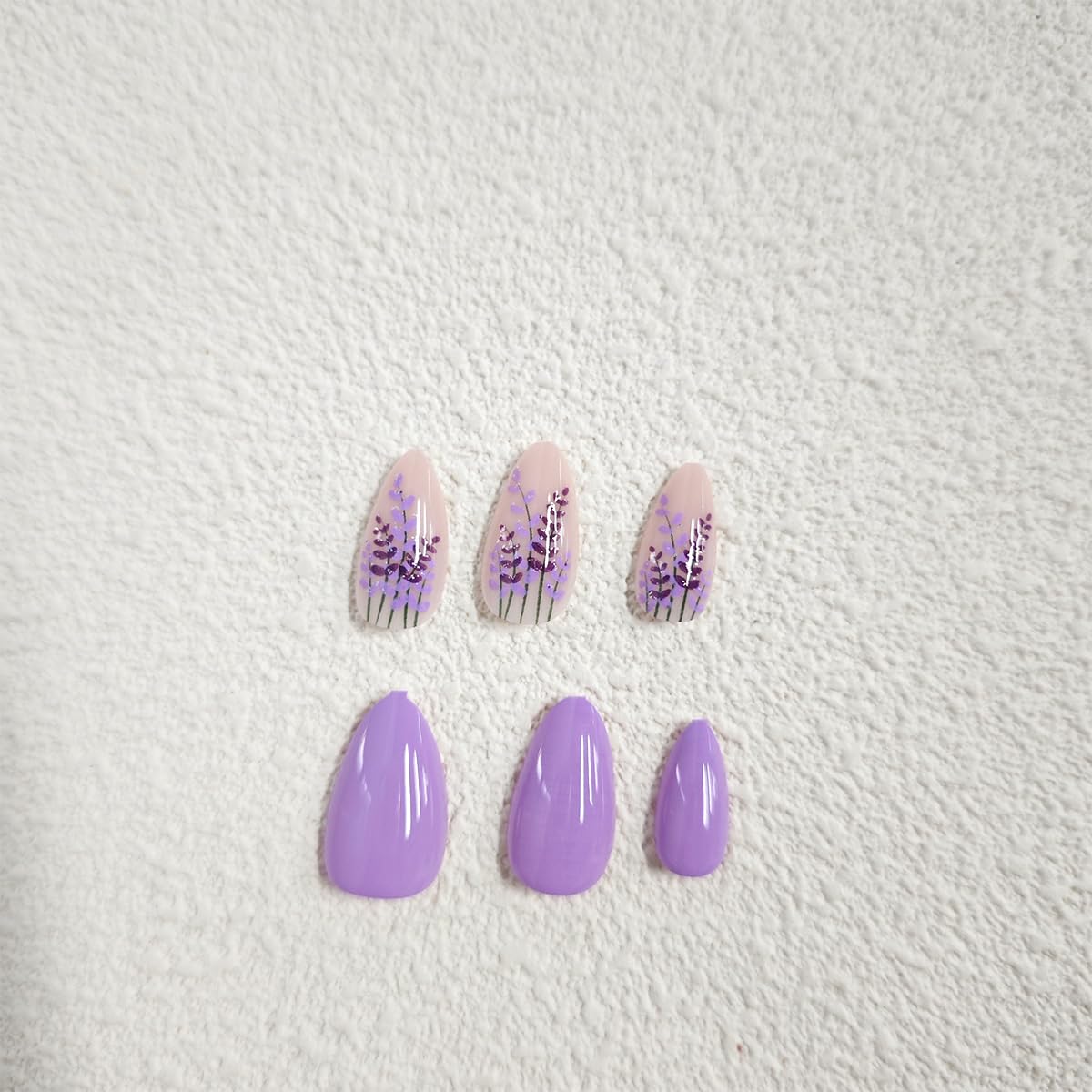 Purple Press on Nails Medium Almond Fake Nails Lavender False Nails with Design Flower Glue on Nails Glossy Full Cover Reusable Artificial Acrylic Stick on Nails For Women Girls Manicure 24PCS - Image 2