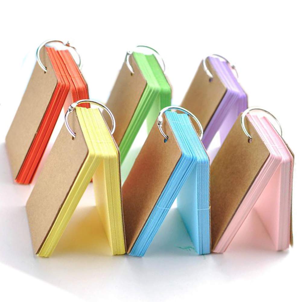 Flash Cards, 300 Pcs Blank Revision Cards Index Cards Study Cards Kraft Paper Memo Scratch Pads with Metal Binder Ring, Multicolor, 6 Pack 6 Colors