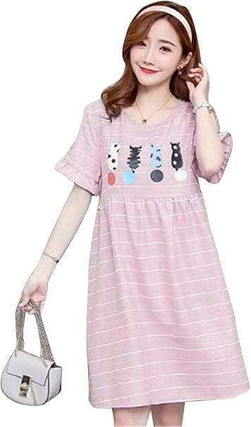 Amazon Co Jp ジャンーウェ レディース マタニティ ワンピース 授乳服 授乳口 綿麻 カジュアル 猫柄 大きいサイズ お出かけ ショルダーオフ 服 ファッション小物