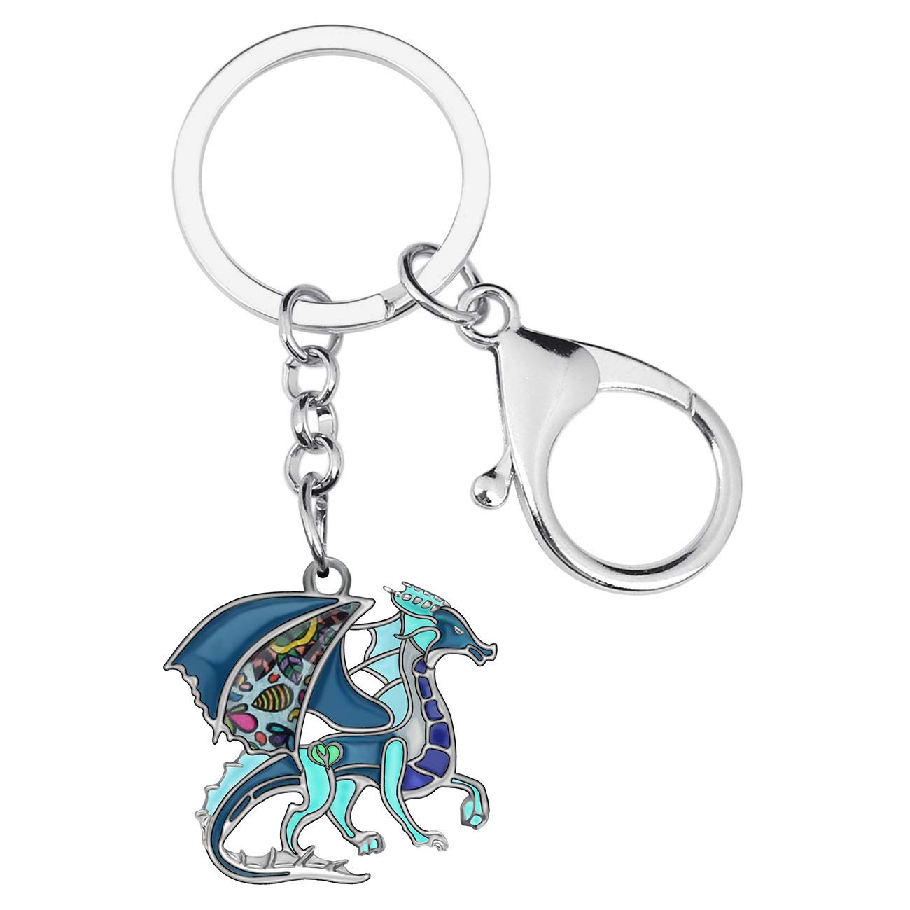 WEVENI Enamel Alloy Dainty Dragon Keychain Dinosaur Keyring Fashion Jewelry For Women Girls Bag Car Wallet Charms (Blue)