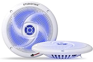 STUDIOFINIX 4 Inch Waterproof Marine Speakers - 80W 2-Way Weather Resistant Outdoor Audio with LED Lights, Low Profile Slim Style Suitable for Boat, RV, UTV, ATV, Golf Cart (2 Speakers, White)