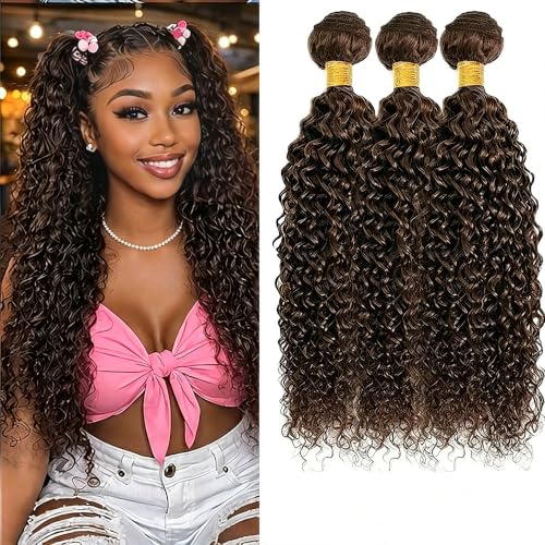 Human Hair Bundles #4 Brown Jerry Curly Bundle 14 16 18 inch 3 Bundle at Amazon