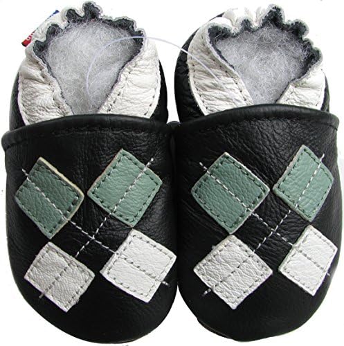 Carozoo baby boy soft sole leather infant toddler kids shoes Argyle Black 6-12m
