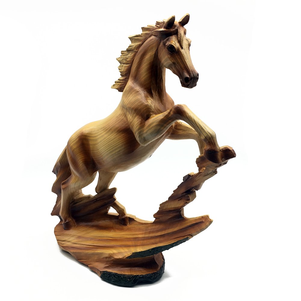 Wood Effect Horse Standing Statue Ornament Figurine