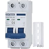 CHTAIXI DC Miniature Circuit Breaker, 2 Pole 600V 32 Amp Isolator for Solar PV System, Thermal Magnetic Trip, DIN Rail Mount DC Disconnect Switch C32