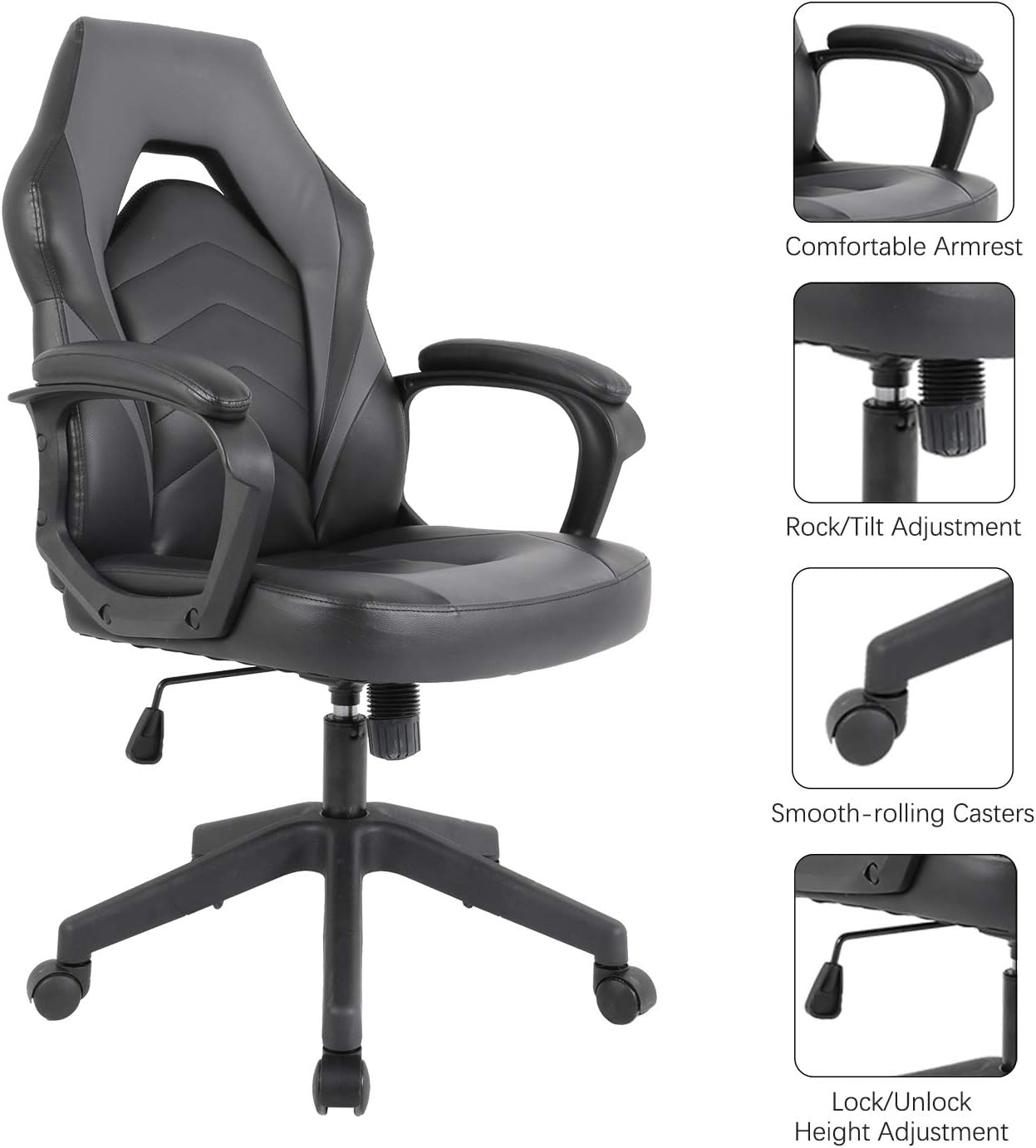 SMUGCHAIR Racing Gaming Chair Executive Bonded Leather Computer Office Chair with Adjustable Height and Padding Armrest: Furniture & Decor