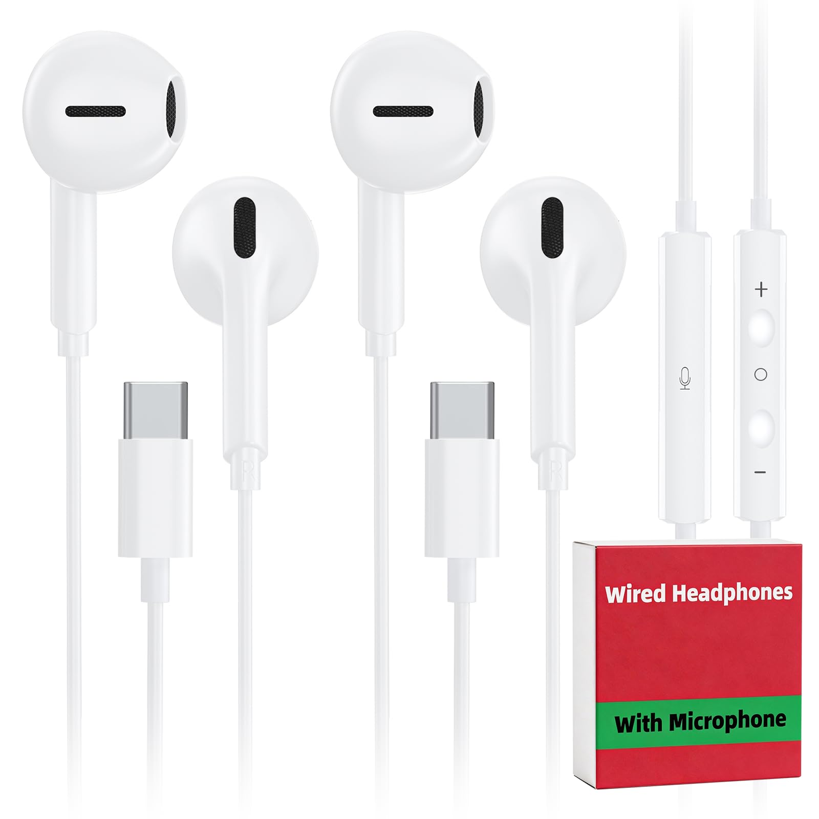 Photo 1 of 2 Pack USB C Wired Earbuds for iPhone 17/16/15 Pro Max Plus Air iPad & USB-C Headphones for Samsung Galaxy S26/S25/S24/S23 Ultra A55 A54, Type-C Earphones with Microphone (USB-C White)