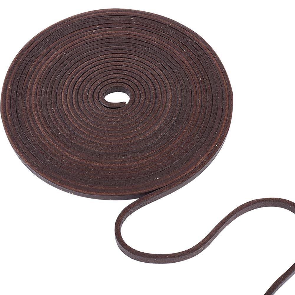 GORGECRAFT 5M Genuine Leather Cord 6mm Wide Flat Cowhide Leather Cord Belt Wrap Single Sided Flat Cord Leather String Roll for Diy Crafts Jewelry Necklace Braided Bracelets, Coconut Brown — image 1