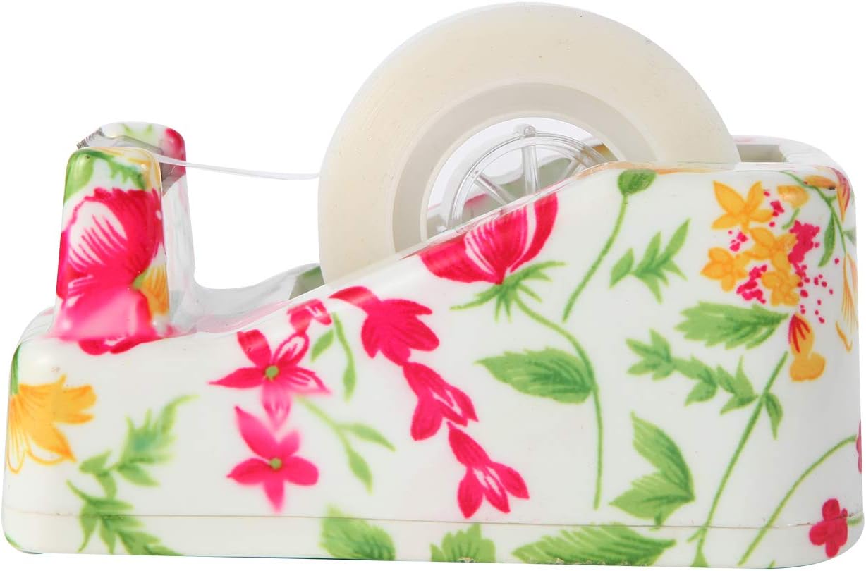 VIBRANZ-LAB Cute Tape Dispenser Desk Home Office Desk Supplies Fun Desk Accessories Floral Office Tape Dispensers Cute Office Supplies for Women Desk Weighted Non-Skid Non-Slip Base : Office Products