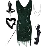 PrettyGuide Women's Flapper Dress Sequined Fringe 1920s Gatsby Party Cocktail Dresses
