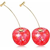 Cherry Earrings for Women, Cherry Earings 3D Red Fruit Drop Dangle Earring, Gold Plated Charm Jewelry, Lightweight