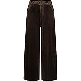 Vinova Womens Velvet Wide Leg Pants High Waist Belted Trousers