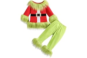 CHLOEFAIRY Toddler Kids Christmas Clothes Baby Boy Girl Christmas Outfit Long Sleeve Top Pants Set Green Monster Clothes