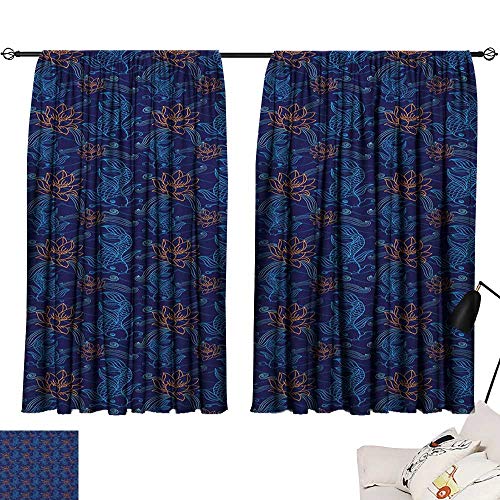 Fish Noise Isolation Darkening Curtains Oriental Koi Fish Floral