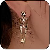 Gothic Halloween Skeleton Stud Earrings, Skeleton Hand Clip on Earrings for Women Men,Spooky Skull Skeleton Dangle Earrings Scary Halloween Party Earrings for Halloween Accessories